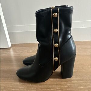 Elegant Black Ankle Boots with Gold Accents